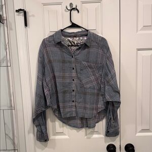 Free People Blue and Pink Plaid Shirt